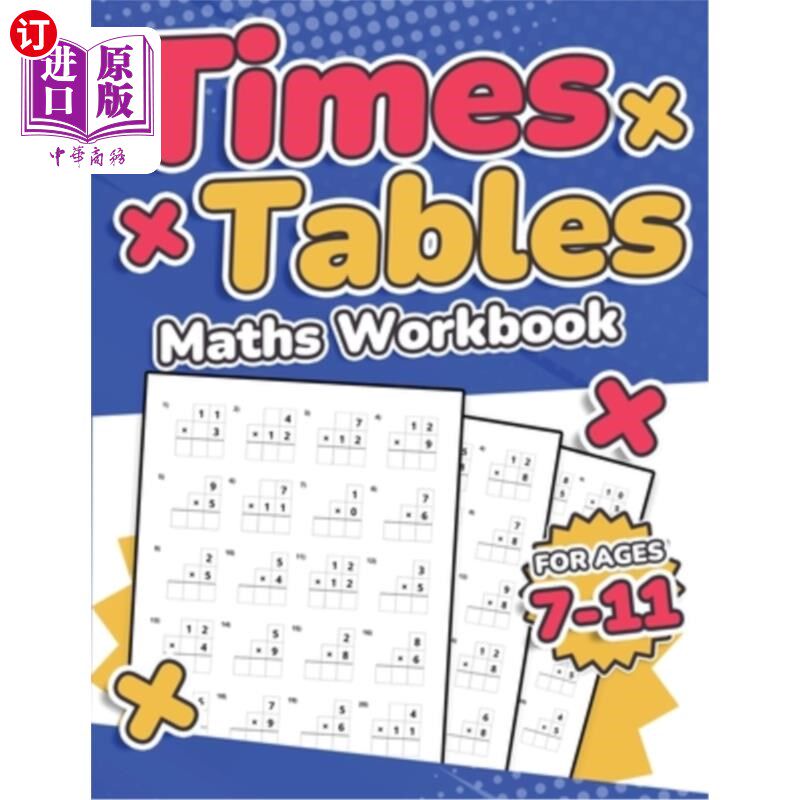 海外直订Times Tables Maths Workbook Kids Ages 7-11 Multiplication Activity Book 100 Time 乘法表数学练习册7-11岁儿童
