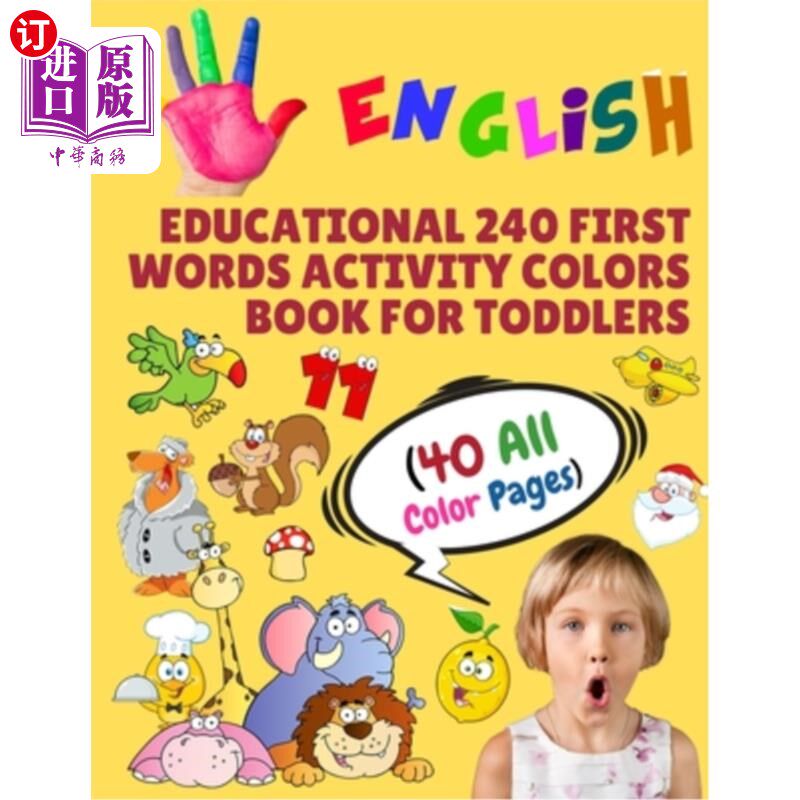 海外直订English Educational 240 First Words Activity Colors Book for Toddlers (40 All Co 英语教育240第一个单词活动
