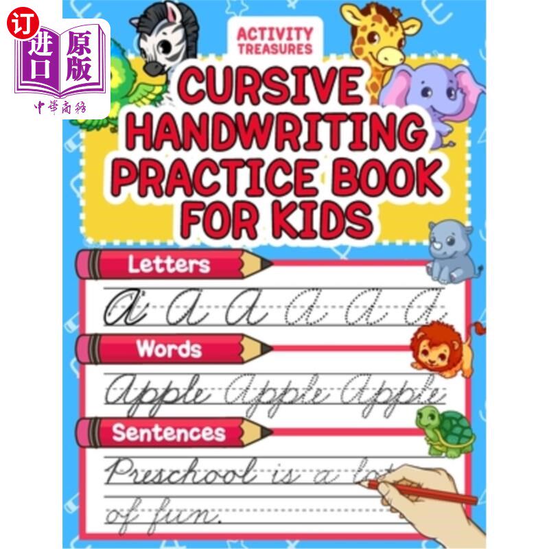 海外直订Cursive Handwriting Practice Book For Kids: Cursive Tracing Workbook For 2nd 3rd 草书手写体练习册儿童:草书