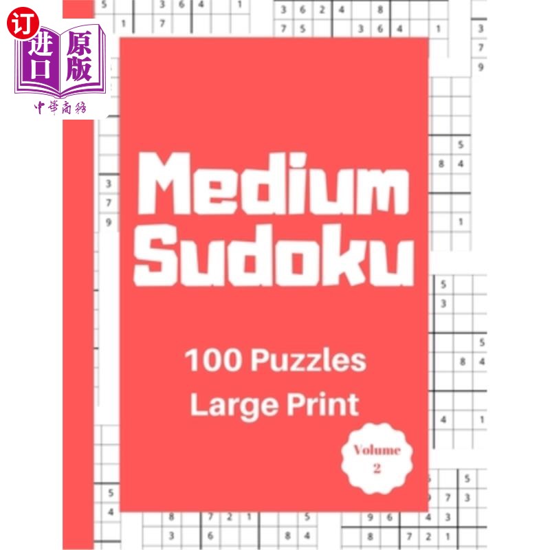 海外直订Medium Sudoku 100 Puzzles: Large Print Volume 2 中型数独100拼图：大号第2卷