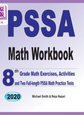 海外直订PSSA Math Workbook: 8th Grade Math Exercises, Activities, and Two Full-Length PS PSSA数学练习册：八年级数学