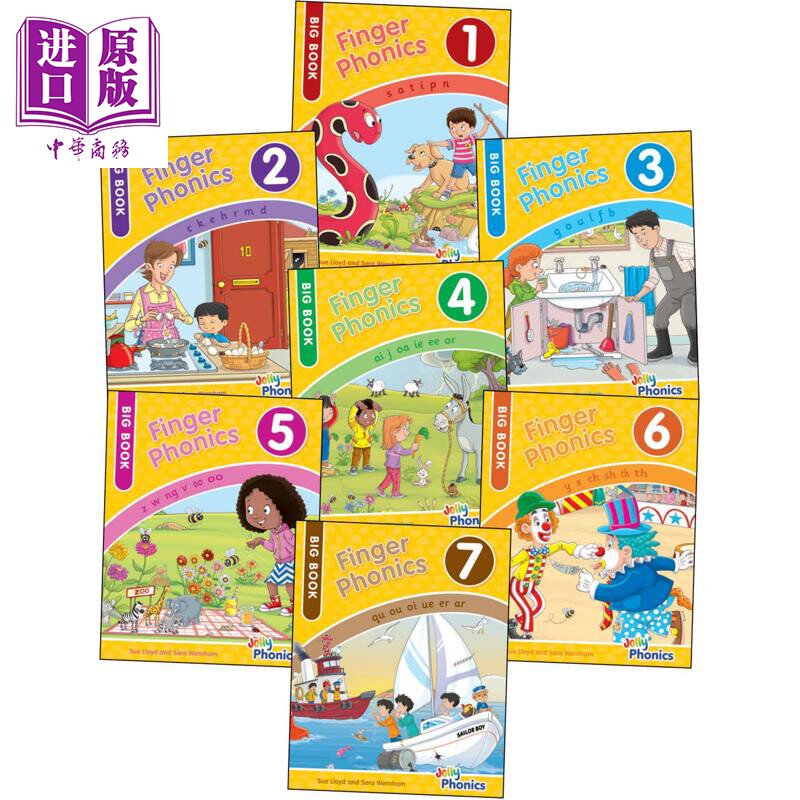 快乐自然拼读手指拼读书 课堂大书版1-7套装 手写体英式英语 Finger Phonics Big Books 1-7 Precursive Letters【中商原版】