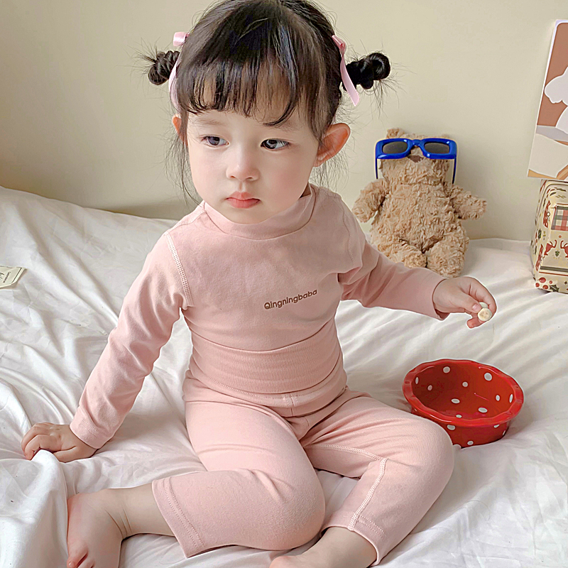 宝宝秋衣套装纯棉半高领婴儿高腰护肚秋裤儿童保暖内衣男女童睡衣