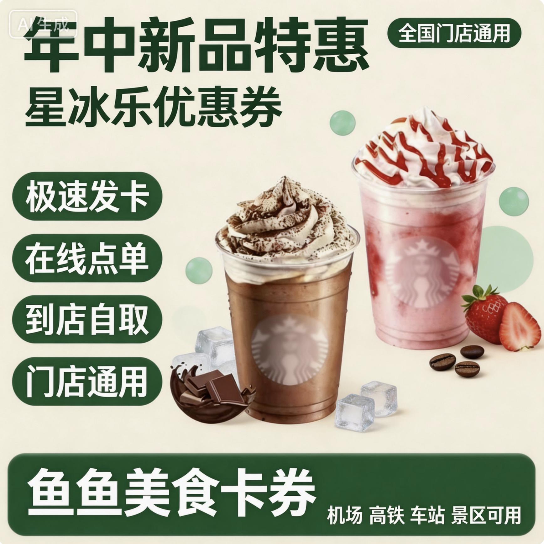 星巴克超大杯星冰乐代下单全国通用抹茶碎片摩卡草莓香草大杯