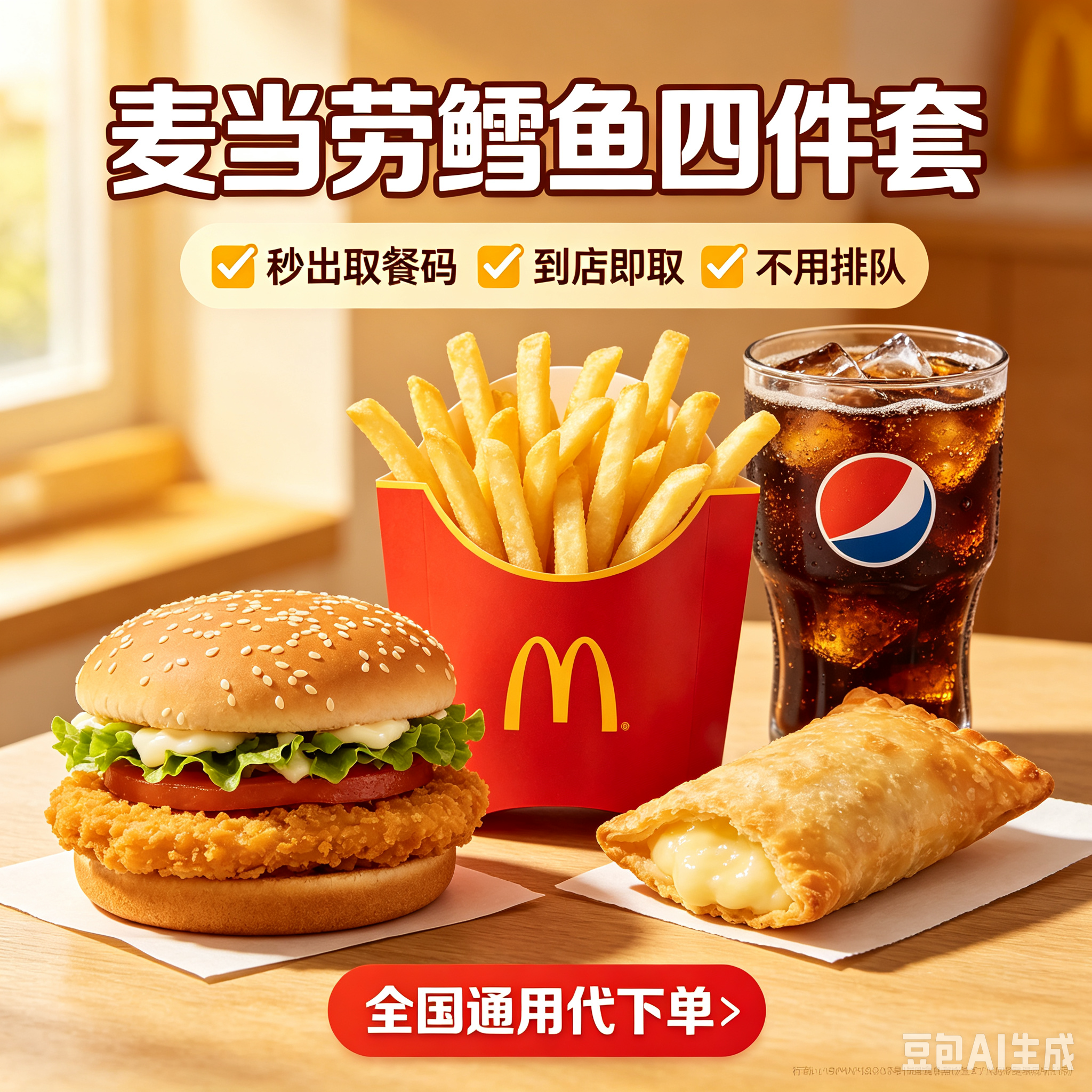 麦当劳代下单双层鳕鱼堡辣翅四件套代金券正餐券全国通用自助下单