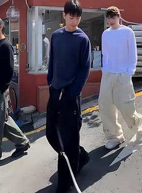 PALACEMAGICIAN 巴黎版型纯色修身美式运动打底衫正肩长袖t恤潮男