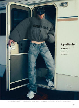 PALACEMAGICIAN巴黎SS新款水洗蓝拼接剪裁直筒显瘦竹节牛仔长裤