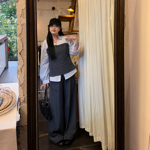 【私有-DU家定制】W1650高个子私服韩系气质假两件衬衫西裤半身裙