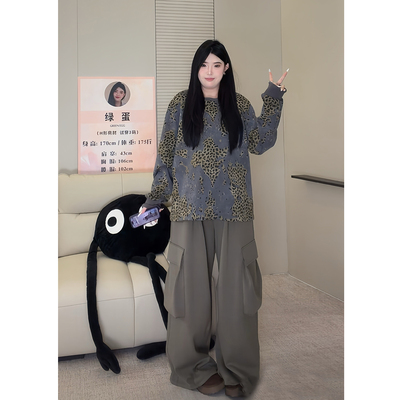 ◆年度封神！神仙裤型◆W1419韩版慵懒风高腰工装裤 冬季加绒长裤