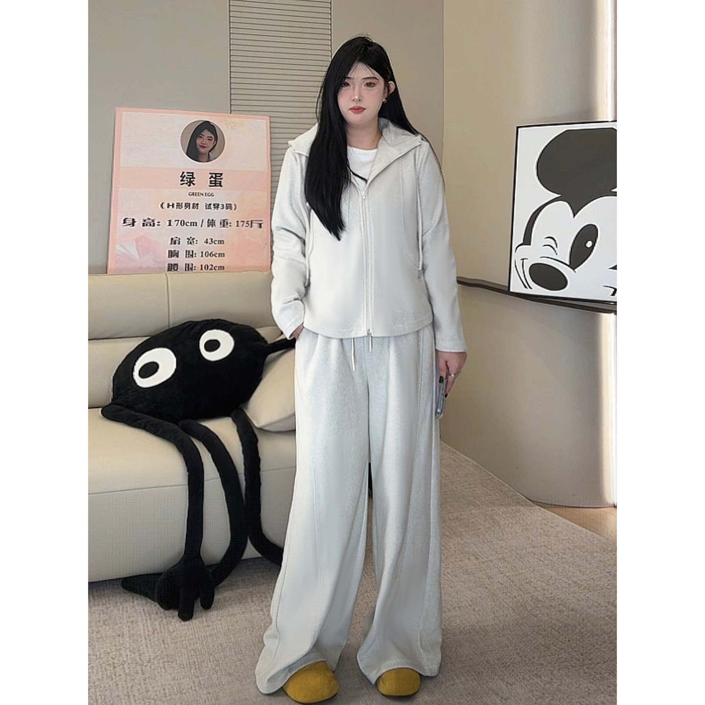 ◆私服！篙定vtg◆胖MM休闲慵懒风连帽卫衣阔腿裤套装W1406