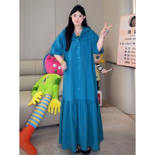 ◆夏日蓝调！私服挂◆超出片！高个子大码连帽裙 减龄连衣裙W1584