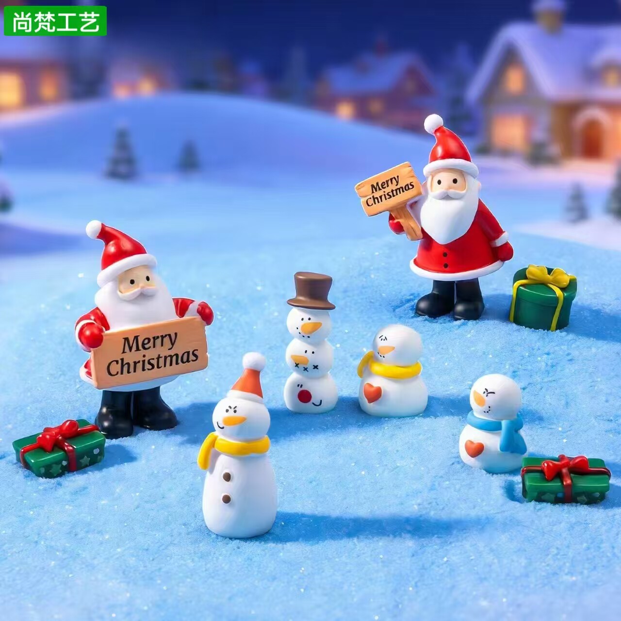 微景观卡通举牌圣诞老人小雪人公仔萌粒 diy装饰品配件迷你小摆件