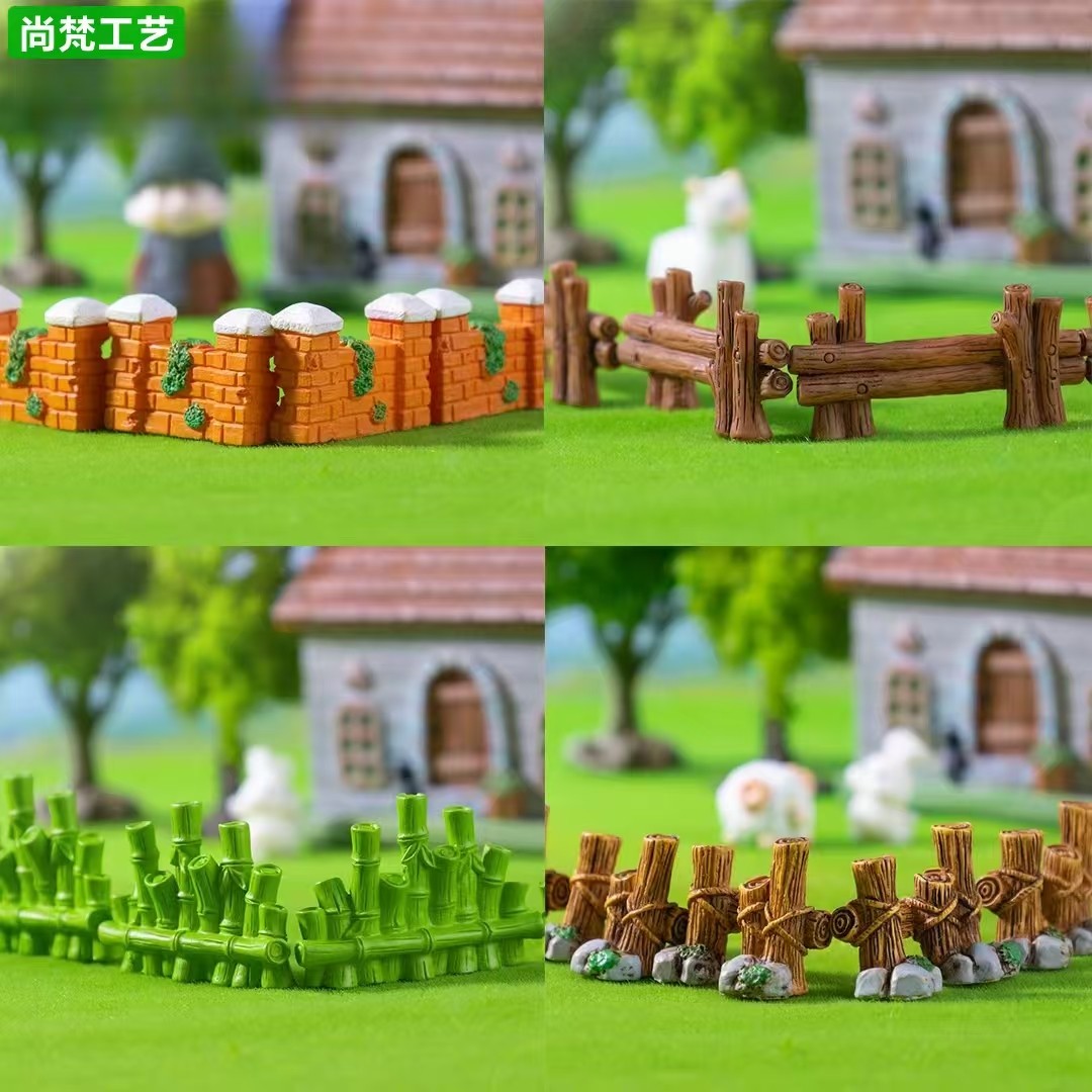 微景观创意木板石头栅栏短桥摆件