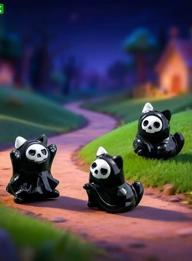 微景观万圣可爱幽灵小猫造景摆件