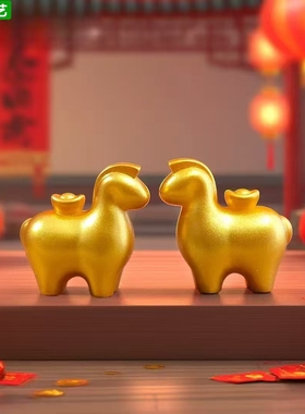 新年生肖小金马招财萌粒公仔摆件