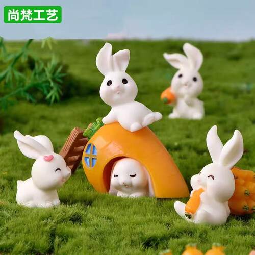迷你兔子胡萝卜房屋栅栏梯子白兔