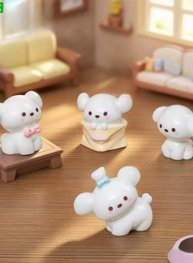 微景观萌粒蝴蝶结小狗公仔摆件