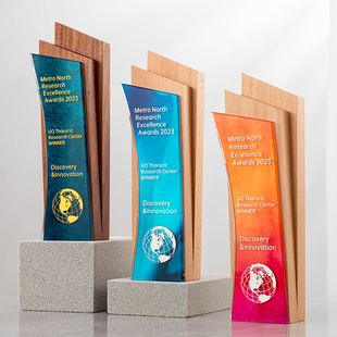 实木水晶创意奖杯定制高档年会优秀员工比赛冠军颁奖纪念奖牌订制