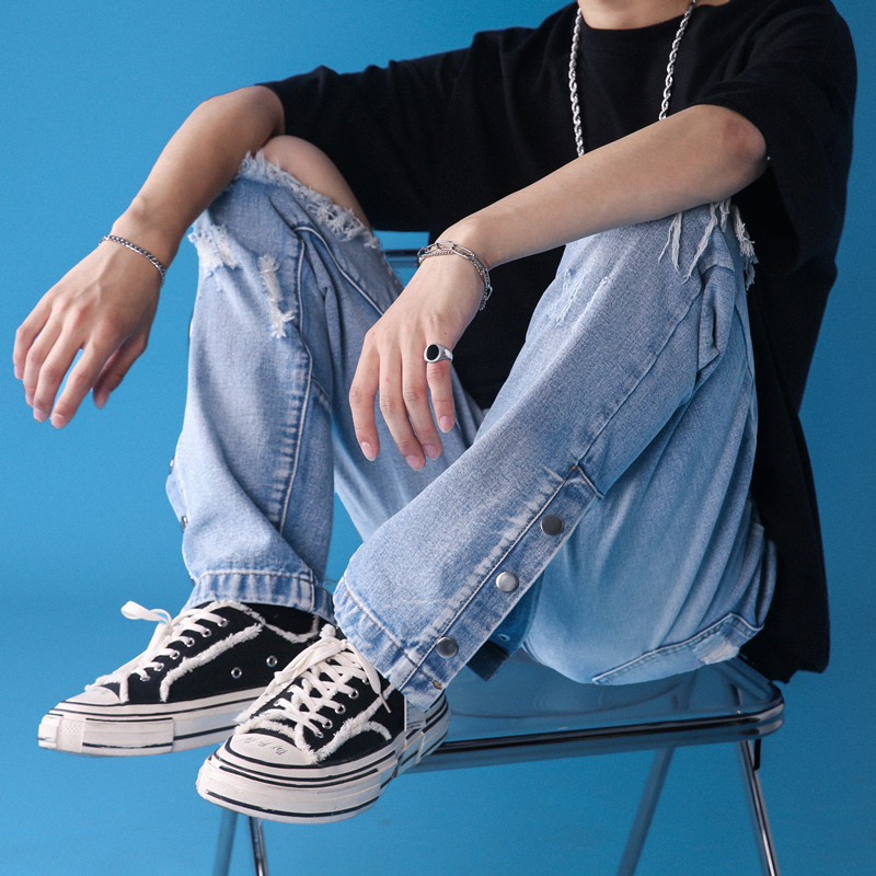 夏季破洞排扣开叉牛仔裤XZ616-TY133P55控68,男装牛仔裤,星座512A（原616）