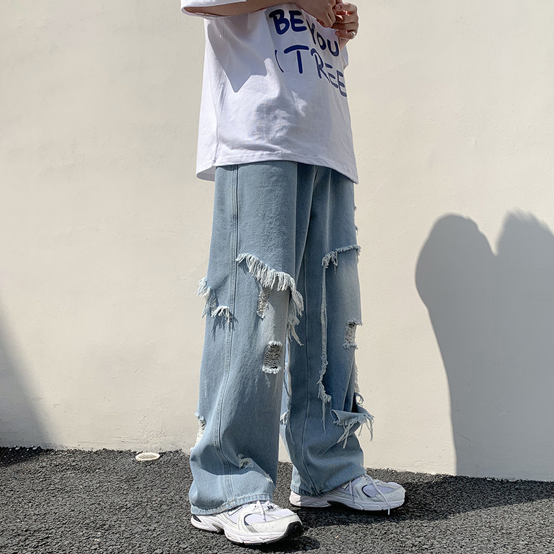 XZ616春夏季宽松帅气百搭破洞拖地直筒牛仔裤TY108P60控78,男装牛仔裤,星座512A（原616）
