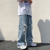 XZ616春夏季宽松帅气百搭破洞拖地直筒牛仔裤TY108P60控78，男装牛仔裤，星座512A（原616）