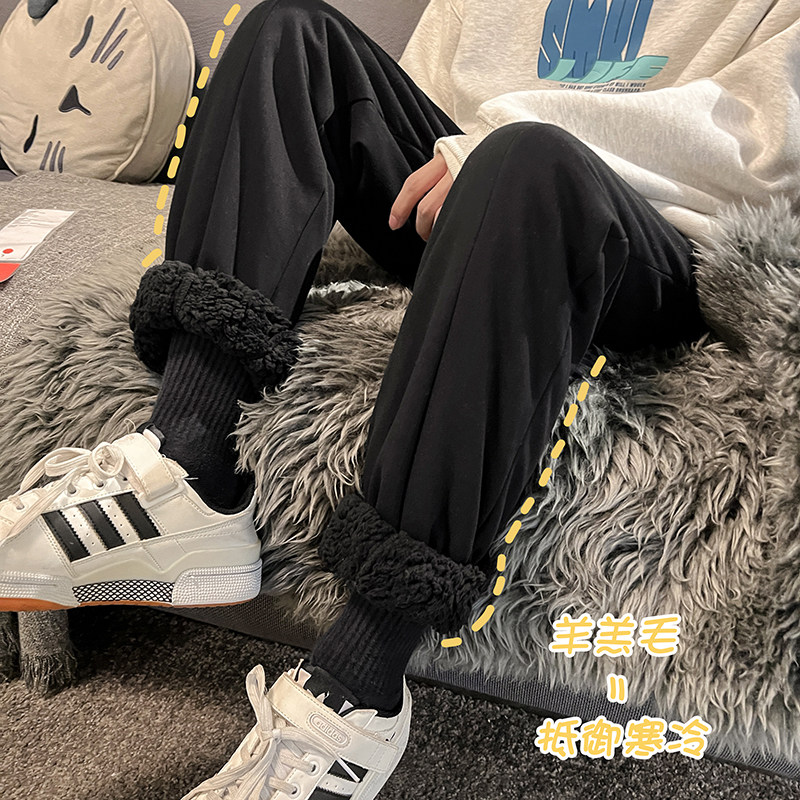 羊羔绒裤子男生秋冬季加绒加厚保暖宽松阔腿卫裤重磅束脚哈伦长裤,男装休闲裤,星座512A（原616）