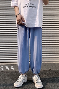 夏季宽松百搭冰丝压折薄款抽绳休闲九分裤TY113 P55控68图片