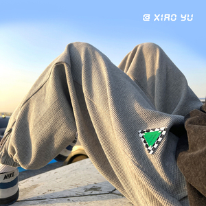 春季新款华夫格拉链贴标九分裤休闲裤卫裤 XZ616-TY301 P45控58图片