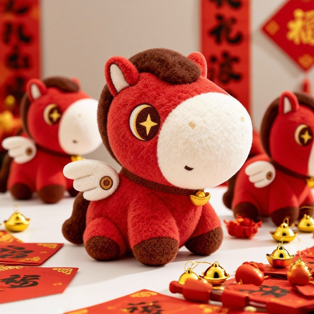 天使小马公仔毛绒玩偶马年吉祥物硬脸毛绒公仔