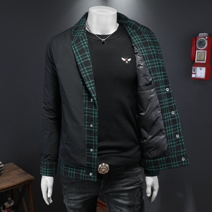 冬季新款呢料拼接青果领羽绒服男士修身730/T88023/P280图片