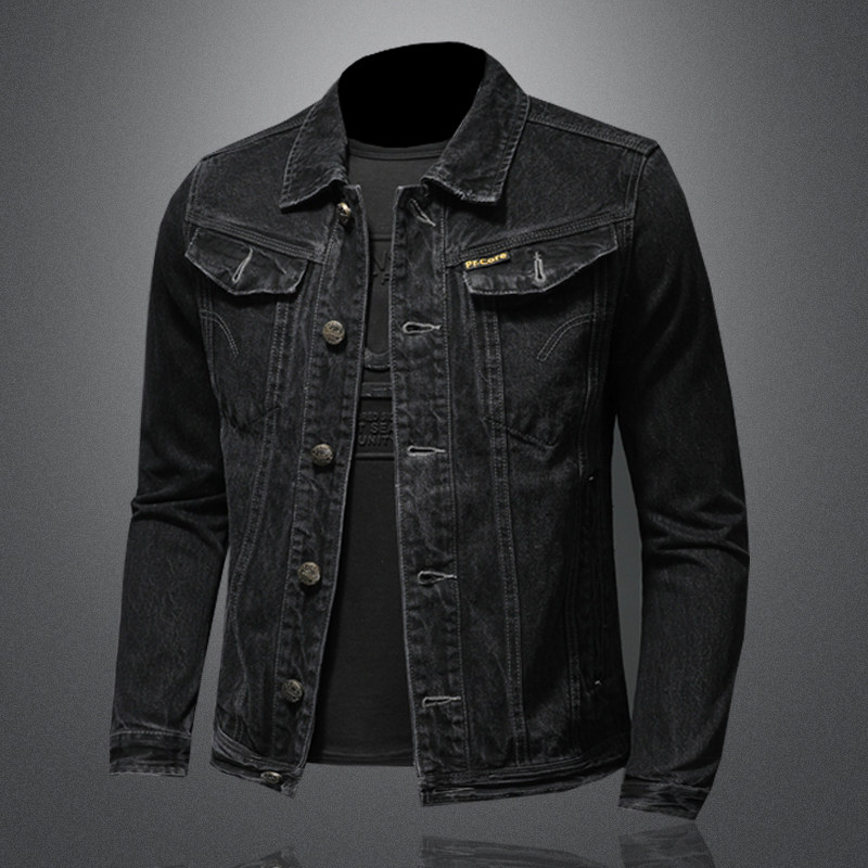 精品男士夹克黑色翻领牛仔外套男QT5027/H0627/P195有大货，男装夹克，钱塘5027