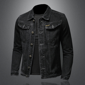 精品男士夹克黑色翻领牛仔外套男QT5027/H0627/P195有大货,男装夹克,钱塘5027