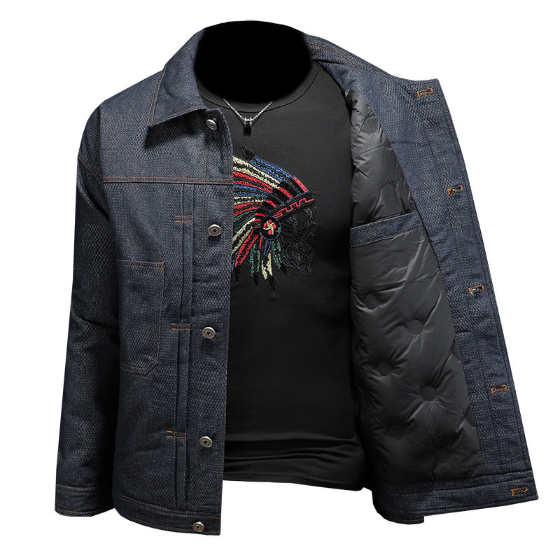 冬季新款不褪色牛仔羽绒服保暖工装多口袋牛仔羽绒男T88014/P280,男装羽绒服,钱塘730-1