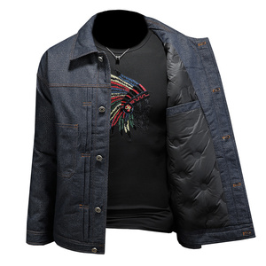 冬季新款不褪色牛仔羽绒服保暖工装多口袋牛仔羽绒男T88014/P280图片