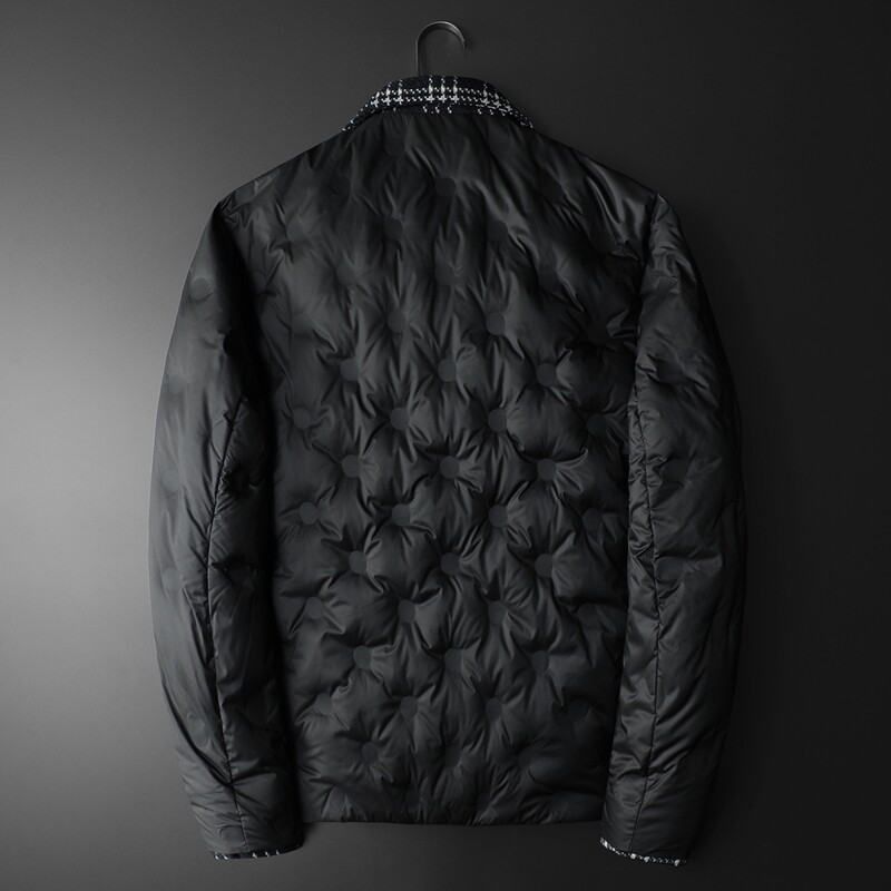 新风格冬新款呢料拼接假两件羽绒服男士修身好T88027/P280,男装羽绒服,钱塘730-1