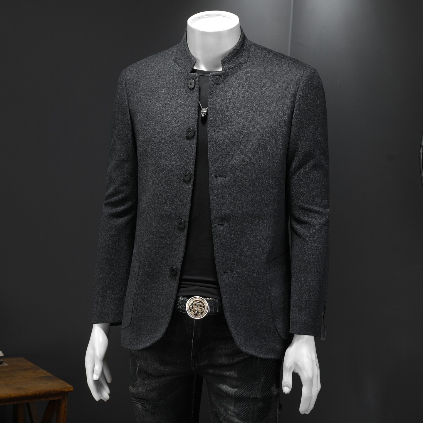 XZ88021/P195五粒扣羊毛混纺西服外套男商务立领单西上衣中山装帅,男装西服,钱塘730-1