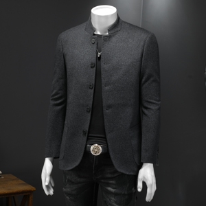 XZ88021/P195五粒扣羊毛混纺西服外套男商务立领单西上衣中山装帅图片
