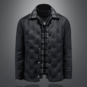 新风格冬新款呢料拼接假两件羽绒服男士修身质量好T88027/P280
