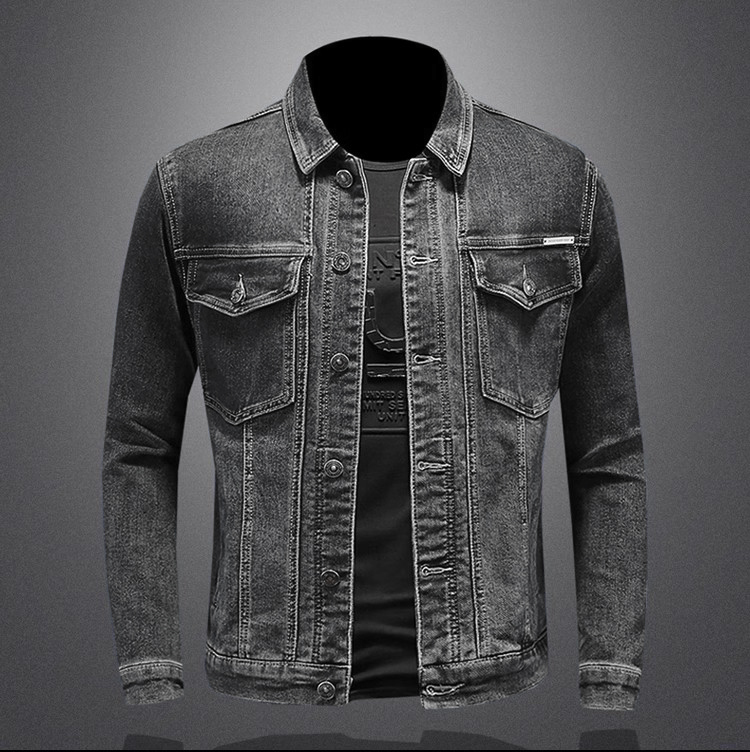 爆730/F8357/P155修身韩版简约牛仔外套男士金属装饰新增黑灰色，男装夹克，钱塘730-1