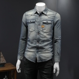 730/W50014/P150复古做旧水洗牛仔衬衣男士帅气简约主推，男装衬衫，钱塘730-1