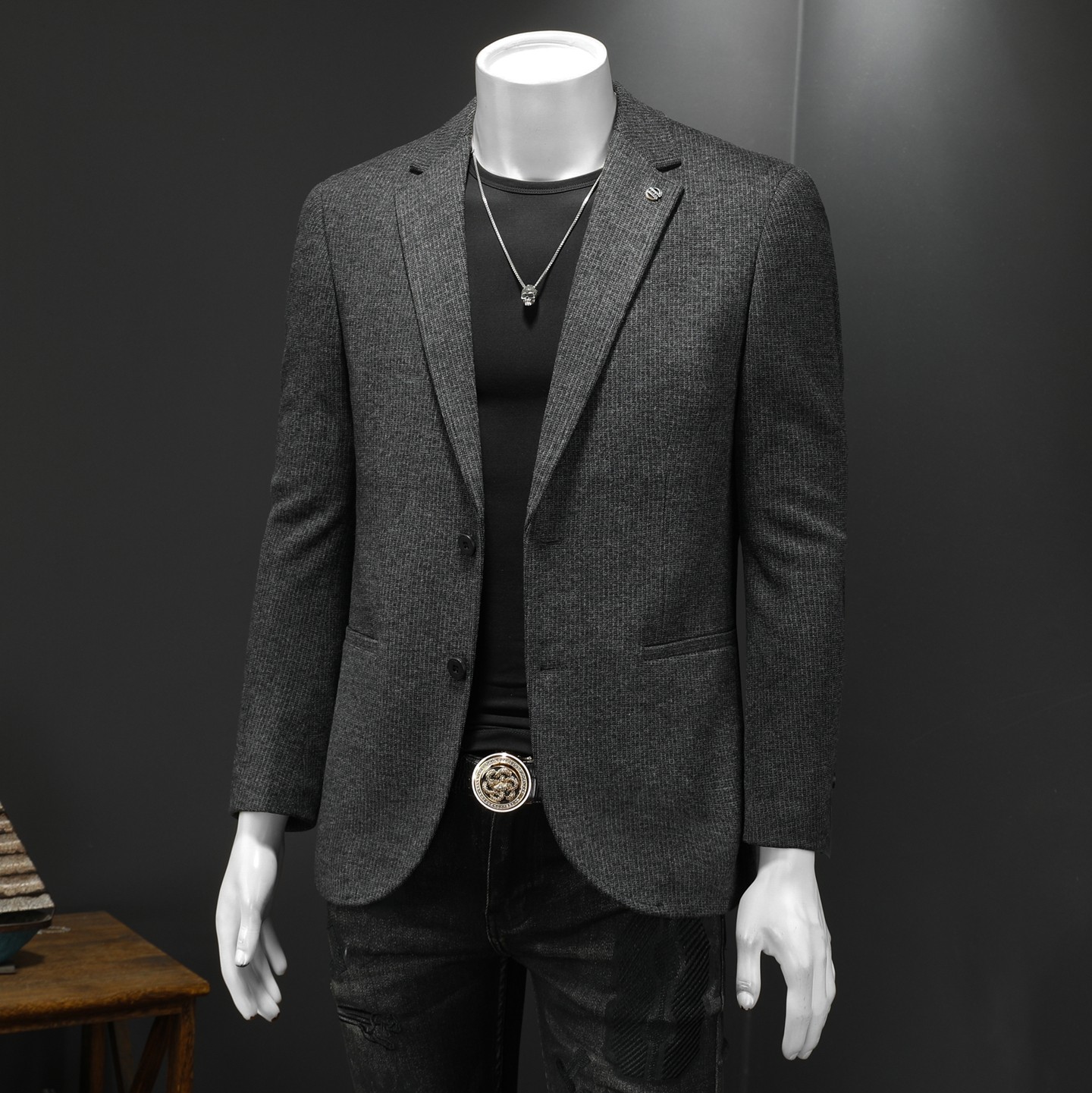 XZ88022/P195新醋酸羊毛西服外套男商务休闲单西上衣竖暗条纹,男装西服,钱塘730-1