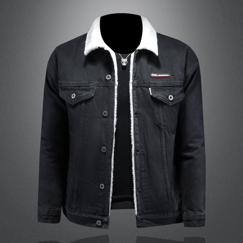 羊羔毛牛仔棉服外套男加厚牛仔衣黑色外套730/M9363/P158黑,男装工装外套,钱塘730-1