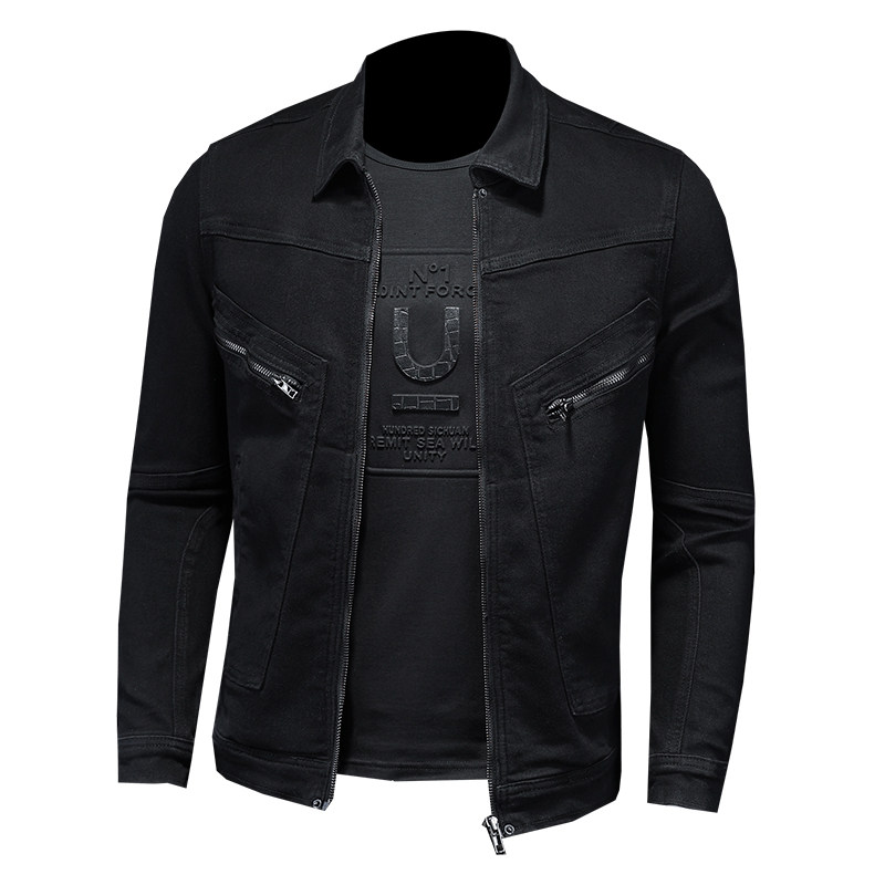 黑金拉链牛仔机车服多拉链QT5027/0886/P205,男装夹克,钱塘730-1