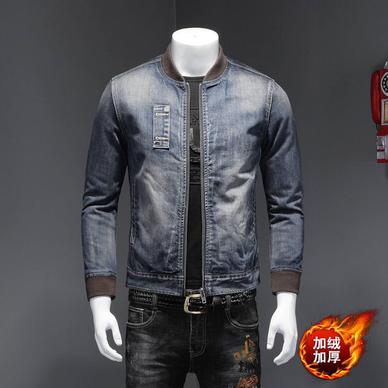 外贸精品加绒加厚棒球领牛仔夹克外套男5027-H661-P225大码M-4XL,男装夹克,钱塘730-1