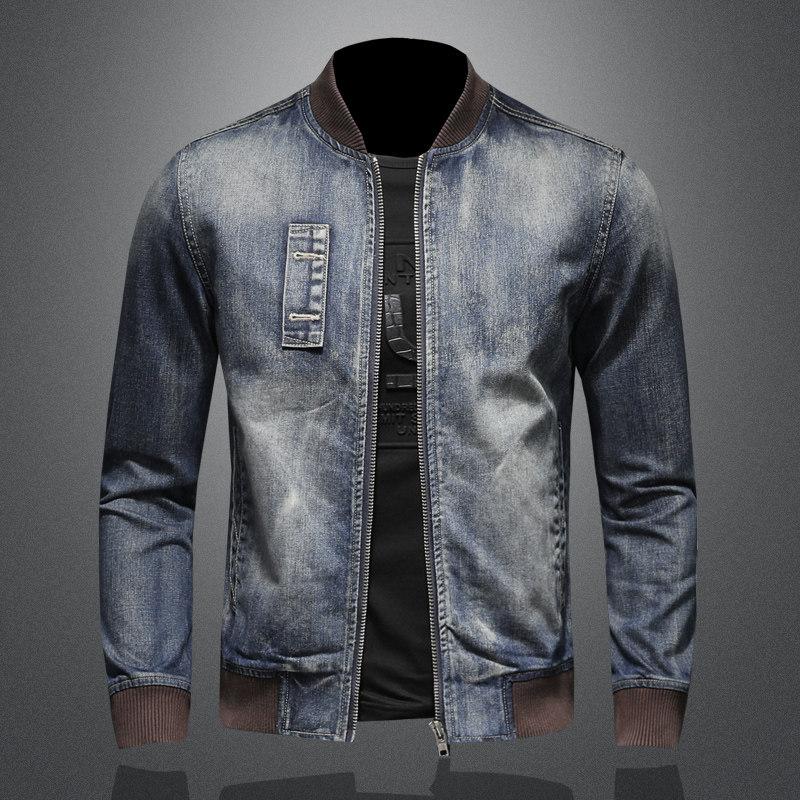 新款个性棒球领牛仔服男士拉链夹克外套5027/H0387/P195图片