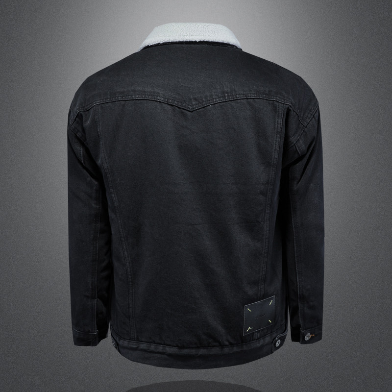 羊羔毛牛仔棉服外套男加厚牛仔衣黑色外套730/M9363/P158黑,男装工装外套,钱塘730-1