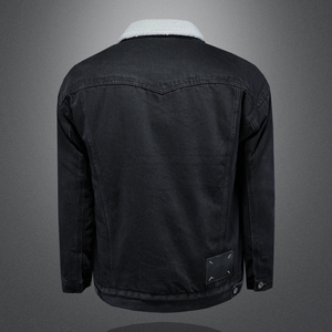羊羔毛牛仔棉服外套男 加厚牛仔衣黑色外套730/M9363/P158 黑图片