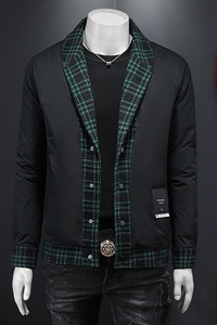冬季新款呢料拼接青果领羽绒服男士修身730/T88023/P280图片