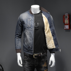 外贸精品加绒加厚棒球领牛仔夹克外套男 5027-H661-P225大码M-4XL图片