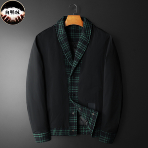 1新风格冬季呢料拼接青果领羽绒服男士修身Y88023/P280 大货,男装羽绒服,钱塘730-1